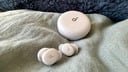sleep a30 special earbuds and case on blue duvet