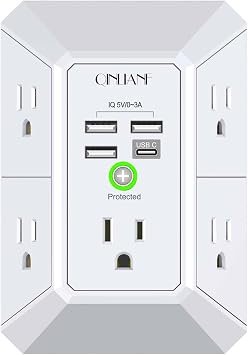 Wall Charger, Surge Protector, QINLIANF 5 Outlet Extender with 4 USB Ports