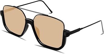 GUVIVI Square Oversized Aviator Sunglasses for Women Men 70s Semi-Frame