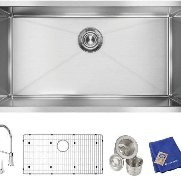 Elkay Crosstown 16 Gauge Stainless Steel 32-1/2" x 18" x 10" Single Bowl Undermount Sink Kit with Fa…
