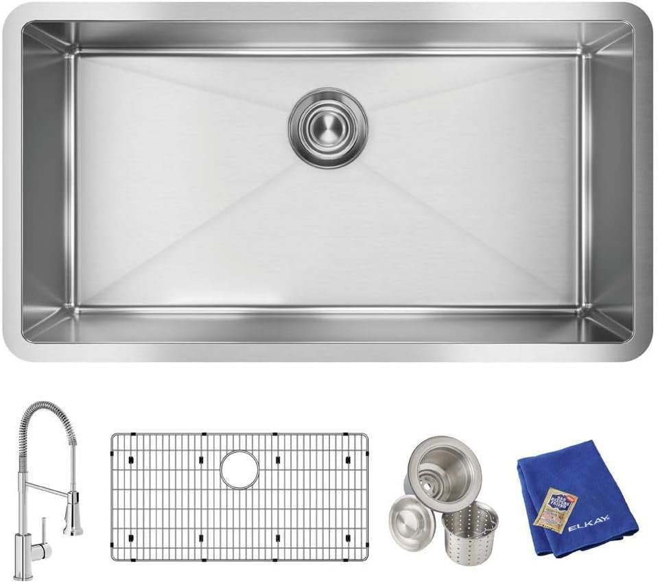 Elkay Crosstown 16 Gauge Stainless Steel 32-1/2" x 18" x 10" Single Bowl Undermount Sink Kit with Fa…