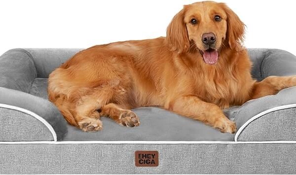 EHEYCIGA Orthopedic Dog Beds Large Sized Dog, Waterproof Memory Foam Pet Bed with Sides, Non-Slip Bo…