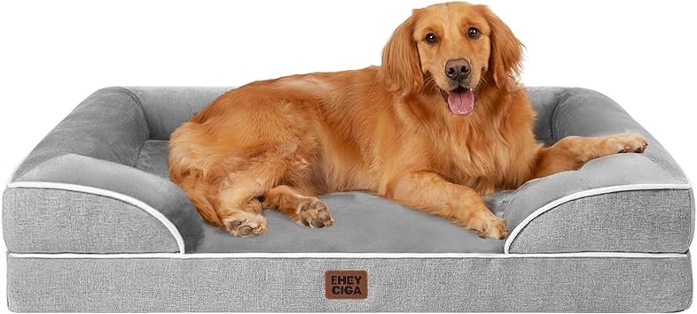 EHEYCIGA Orthopedic Dog Beds Large Sized Dog, Waterproof Memory Foam Pet Bed with Sides, Non-Slip Bo…
