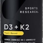 Sports Research® Vegan Vitamin D3 + K2 w/Coconut Oil, 60 Count Plantgels™