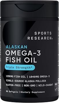 Sports Research® Omega-3 Fish Oil 1250mg from Wild Alaska Pollock, 90 Count