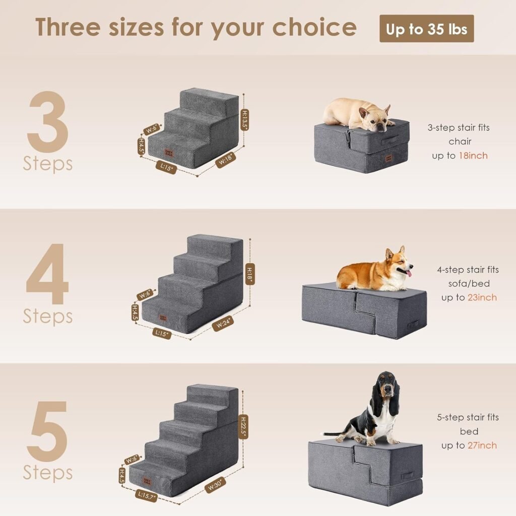 EHEYCIGA Dog Stairs for Bed 18" H, 4-Step Dog Steps for High Bed, Grey