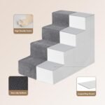 EHEYCIGA Dog Stairs for Bed 18" H, 4-Step Dog Steps for High Bed, Grey