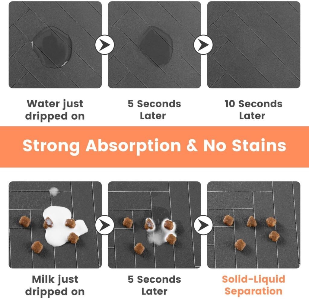 Pet Feeding Mat-Absorbent Pet Placemat for Food and Water Bowl, with Waterproof Rubber Backing, Quic…