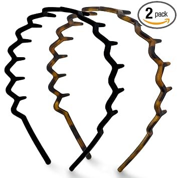 Kitsch Zig Zag Headbands for Women - Black and Tortoise, 2 pcs