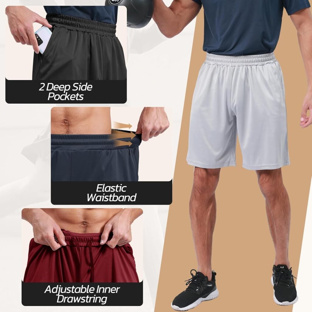 BOOJO 3 Pack Gym Basketball Mens Shorts - Quick Dry Black Workout Athletic Shorts with Pockets for C…