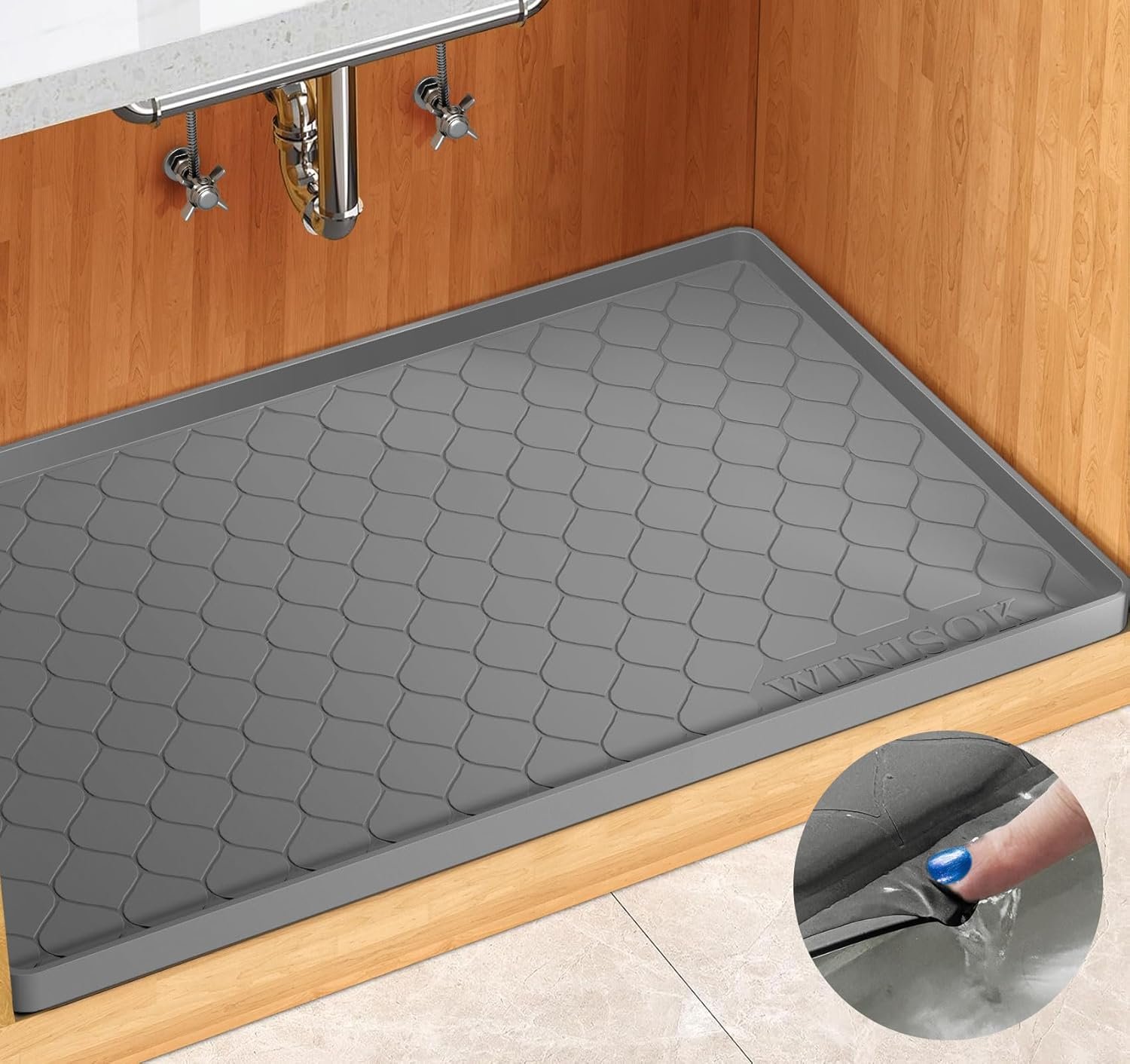 Winisok Waterproof Under Sink Mat 34" x 22", Silicone Mat, Dark Gray Winisok Waterproof Under Sink Mat 34" x 22", Silicone Mat, Dark Gray