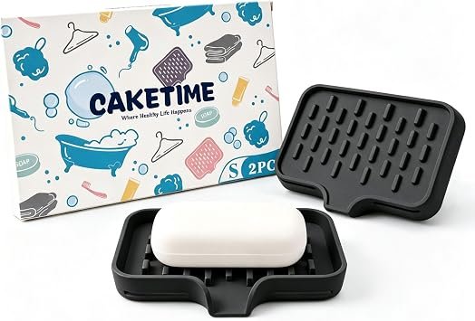 CAKETIME 2 Pack Silicone Soap Dish with Drainage Holes for Bathroom Shower Caddy Kitchen Counter Spo…