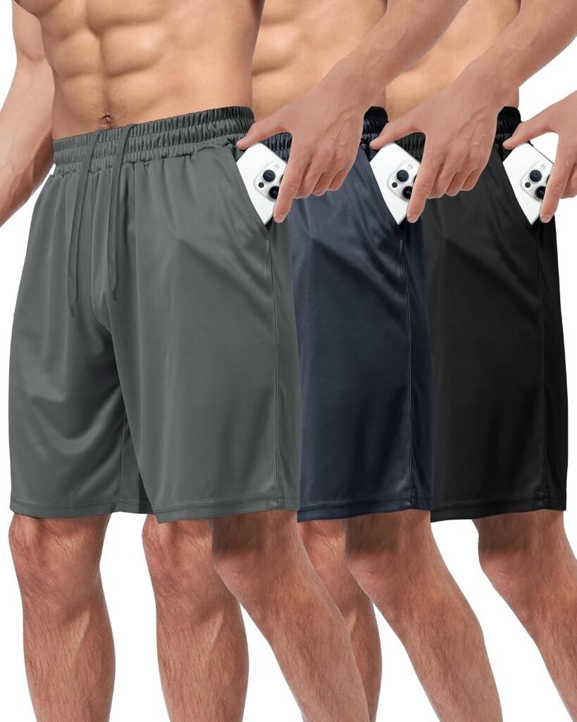 BOOJO 3 Pack Gym Basketball Mens Shorts - Quick Dry Black Workout Athletic Shorts with Pockets for C…
