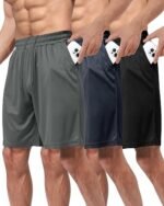 BOOJO 3 Pack Gym Basketball Mens Shorts - Quick Dry Black Workout Athletic Shorts with Pockets for C…