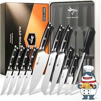 MAD SHARK Drawer Knife Set, 11 Piece Kitchen Knife Block Set with Sharpener