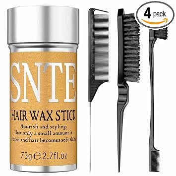 Slick Back Hair Brush & Hair Wax Stick Set - Frizz Control & Flyaway Smoothing - Sleek Ponytails, Bu…