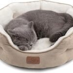Bedsure Small Dog Bed Washable,Round Cat Beds for Indoor Cats,20in Camel