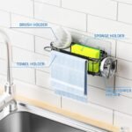 Cisily Kitchen Sink Caddy Sponge Holder in The Sink, Stainless Steel Kitchen Sink Organizer, Brush H…