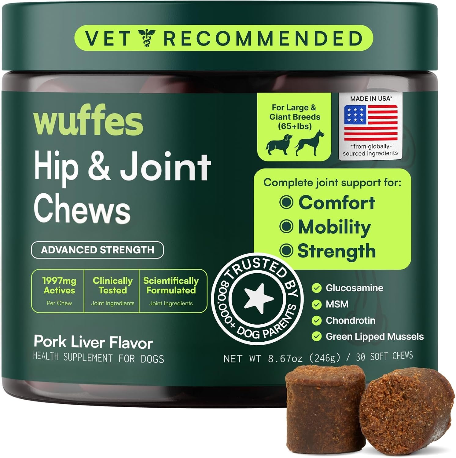 Wuffes Advanced Hip & Joint Chews for Large Breed Dogs, Vet Recommended, Glucosamine, Chondroitin, M… Wuffes Advanced Hip & Joint Chews for Large Breed Dogs, Vet Recommended, Glucosamine, Chondroitin, M…