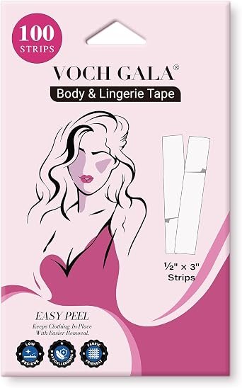 Double Sided Tape for Clothes & Fashion, 100 Pre-Cut Strips, Lingerie Tape