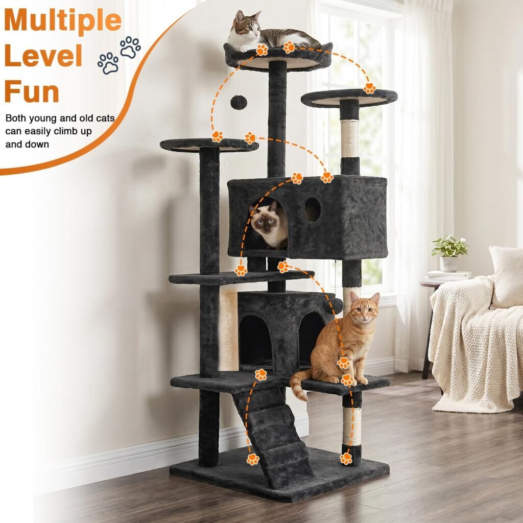 FDW | 54" Cat Tree Tower | Dark Gray | Multi-Level Indoor Activity Center