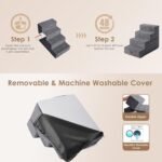 EHEYCIGA Dog Stairs for Bed 18" H, 4-Step Dog Steps for High Bed, Grey