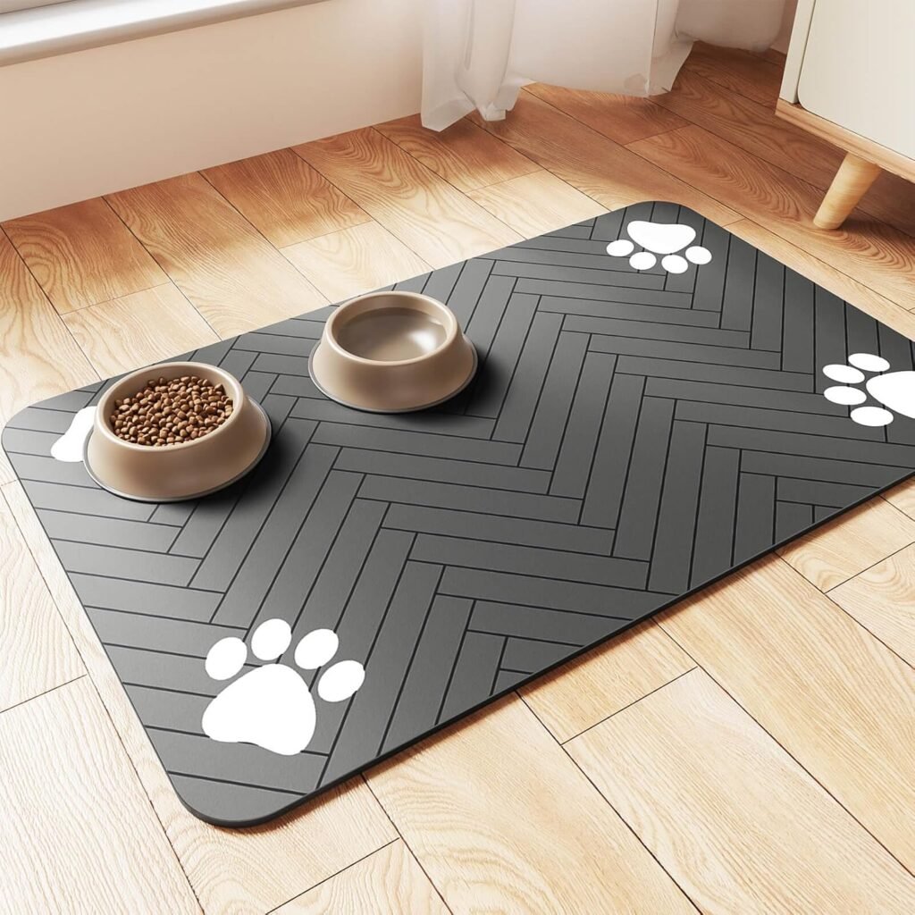Pet Feeding Mat-Absorbent Pet Placemat for Food and Water Bowl, with Waterproof Rubber Backing, Quic…