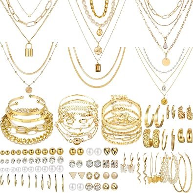 NEWITIN 69 Pcs Gold Jewelry Set for Women Hypoallergenic Bohemian Jewelry