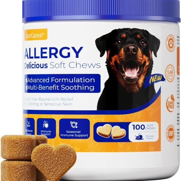 Dog Allergy Chews,Colostrum,Turmeric,Probiotics,Flaxseed, 100 Ct