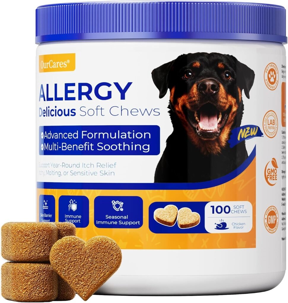 Dog Allergy Chews,Colostrum,Turmeric,Probiotics,Flaxseed, 100 Ct