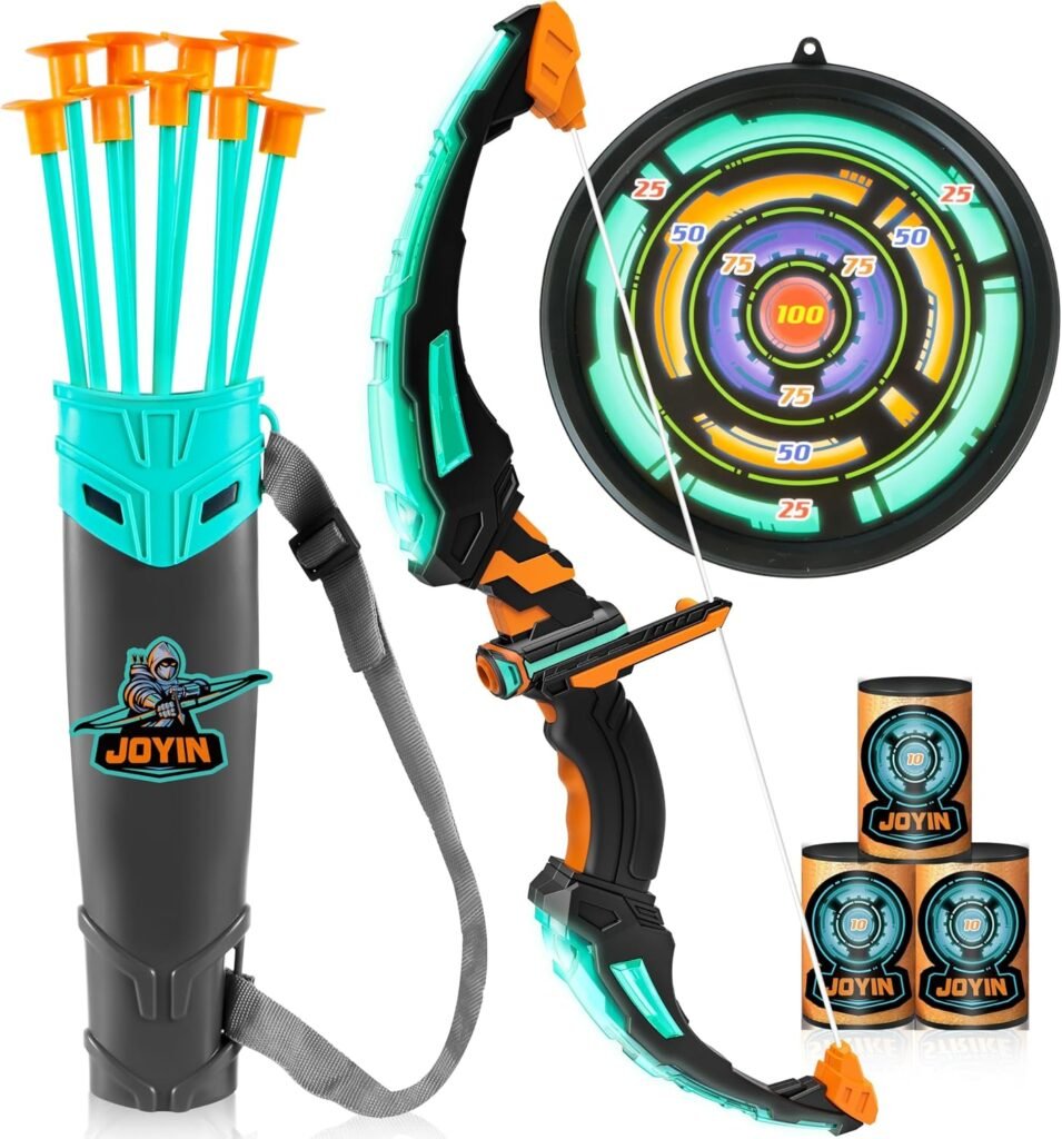 JOYIN Kids Bow and Arrow Set, LED Light Up Archery Toy Set with 9 Suction Cup Arrows, Target & Arrow…