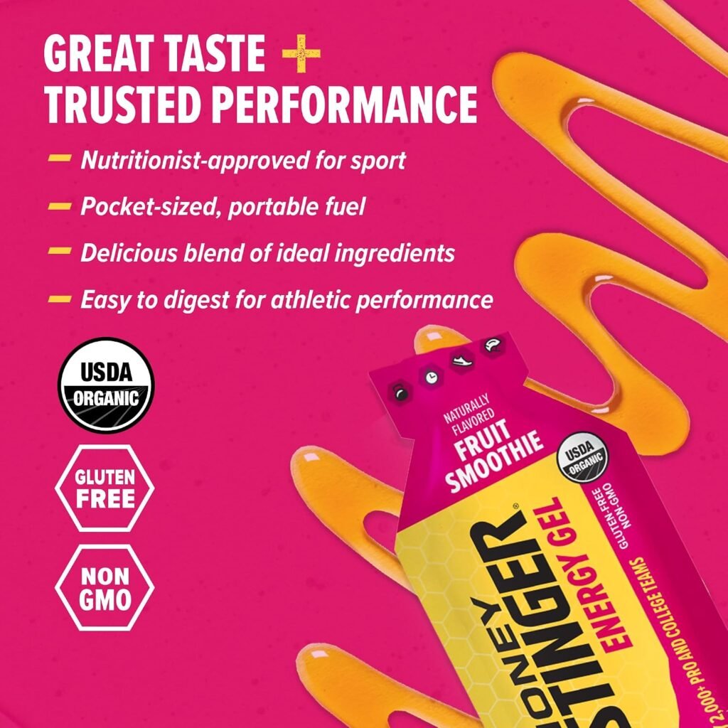 Honey Stinger Organic Fruit Smoothie Energy Gel, Gluten Free & Caffeine Free, for Exercise, Running…