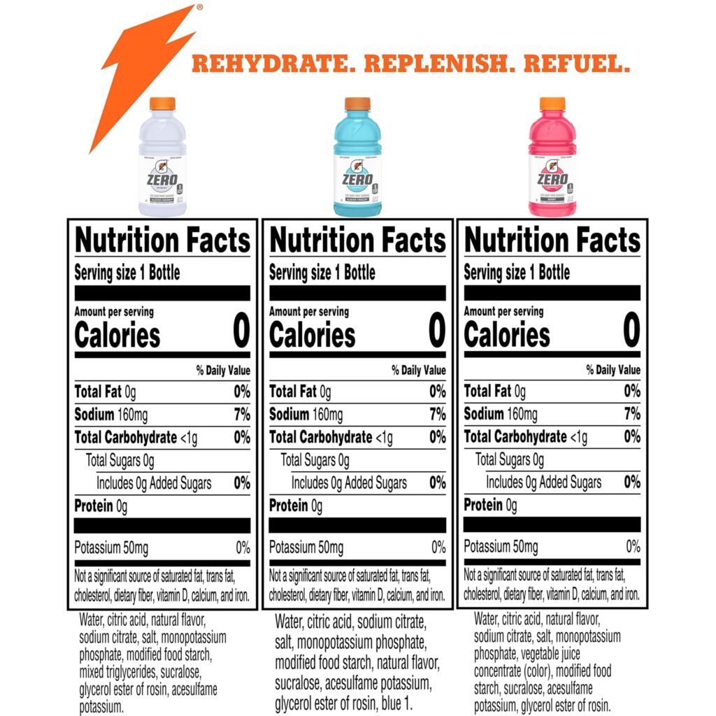 Gatorade G Zero Sports Drink, Glacier Freeze, Glacier Cherry, Berry Variety Pack, 12 Fl Oz (Pack of…