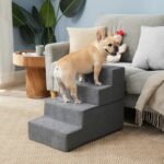 EHEYCIGA Dog Stairs for Bed 18" H, 4-Step Dog Steps for High Bed, Grey