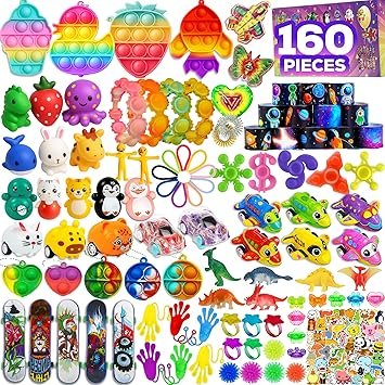 160 Pcs Fidget Toys Party Favors Pack, Randomly Selected Pop Sensory Set Gifts Stickers for Kids Adu…